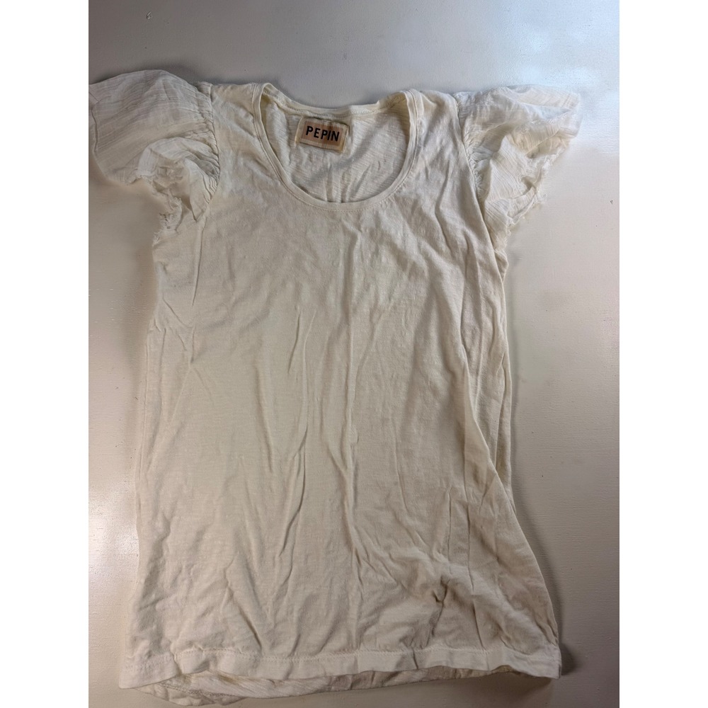Pepin Flutter Sleeve Top Women XS Cream Excellent Ruffle Scoop Neck Boho Tee